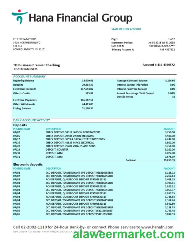 Hana  Financial Group firm bank statement Word and PDF template